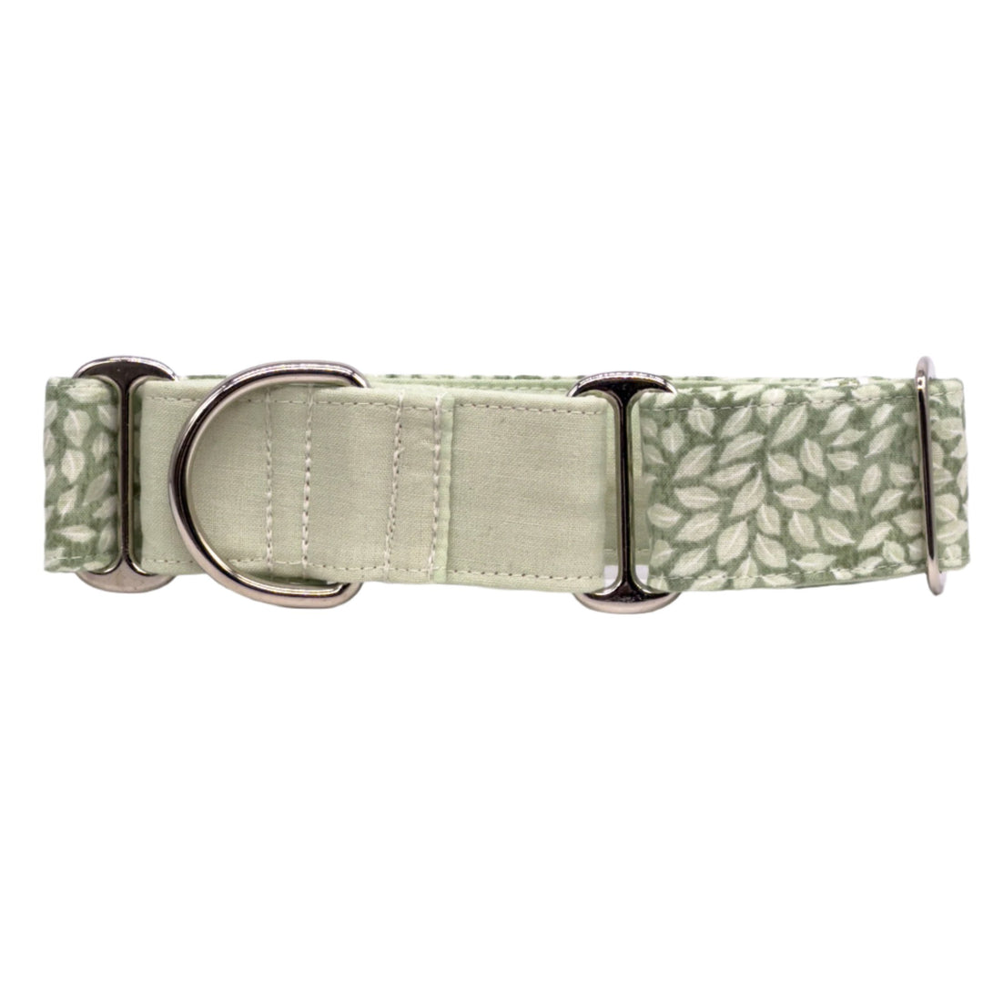 Sage Green Martingale Collar with Small Green Leaves Front View