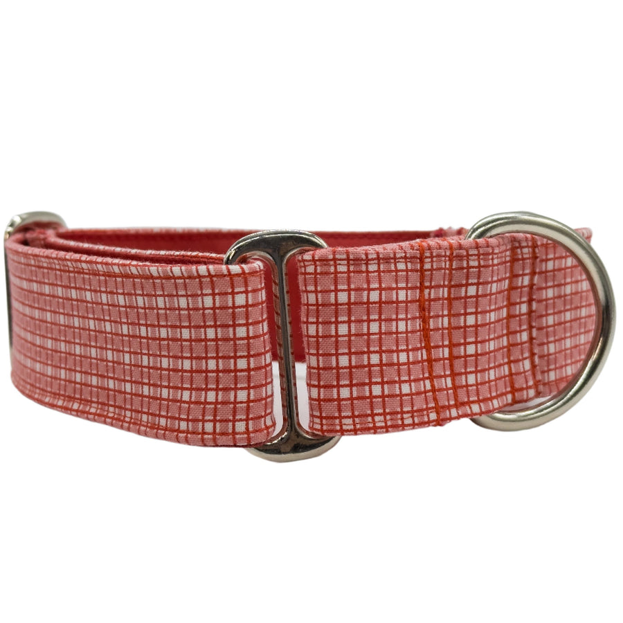 Front view of cherry red gingham martingale collar